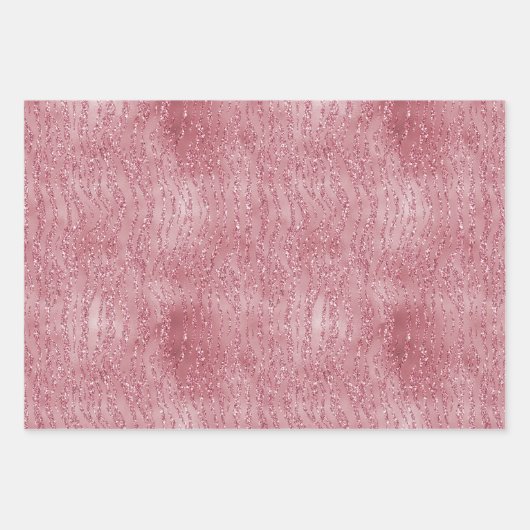 Roze Rose Glitter Zebra Animal Inpakpapier Vel (Voorkant)