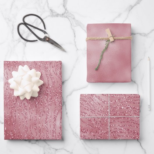 Roze Rose Glitter Zebra Animal Inpakpapier Vel (Voorkant)