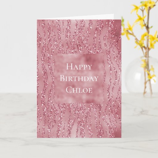 Roze Rose Glitter Zebra Animal Kaart (Gele Bloem)