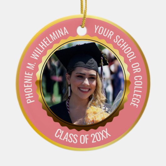 Roze Rose Gold 2 Foto Afstuderen Klasse 2022 Keramisch Ornament (Voorkant)