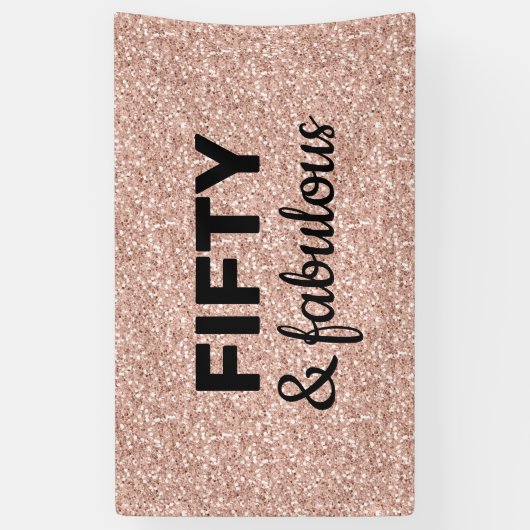 Roze Rose Gold 50 en Fabulous Birthday Spandoek (Verticaal)