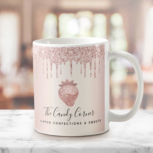 Roze Rose Gold Aardbei Confectie Glitter Druppels Koffiemok