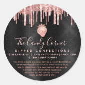 Roze Rose Gold aardbei Glitter Drip Black Juridisc Ronde Sticker (Voorkant)