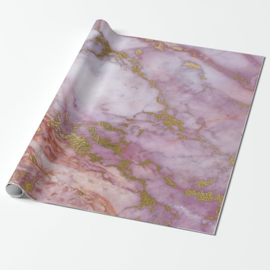 Roze Rose Gold Abstracte marmer Glam Stone Brushes Cadeaupapier (Uitgerold)