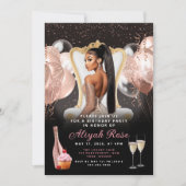 Roze Rose Gold Ballonnen Royal Birthday Uitnodigin Kaart (Voorkant)