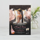 Roze Rose Gold Ballonnen Royal Birthday Uitnodigin Kaart (Staand voorkant)