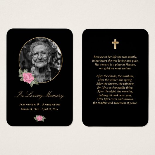 Roze Rose Gold Black Floral Memorial Cards Visitekaartje (Voorkant /achterkant)