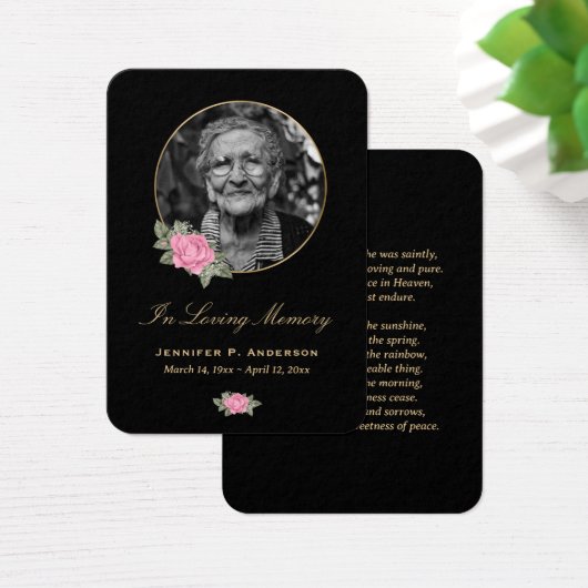 Roze Rose Gold Black Floral Memorial Cards Visitekaartje (Bureau)