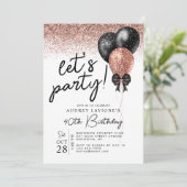 Roze Rose Gold Black Glitter Ballon Birthday Kaart (Staand voorkant)