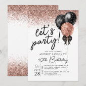 Roze Rose Gold Black Glitter Ballon Birthday Kaart (Voorkant / Achterkant)