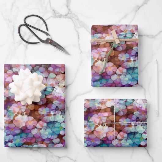 Roze Rose Gold Blauwgroen Mosaic Millefiori Flower Inpakpapier Vel (Voorkant)