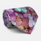 Roze Rose Gold Blauwgroen Mosaic Millefiori Flower Stropdas (Opgerold)