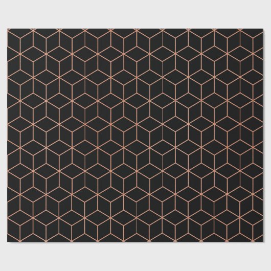 Roze Rose Gold Blush Black Geometry Square 3D Cadeaupapier (Vlak)