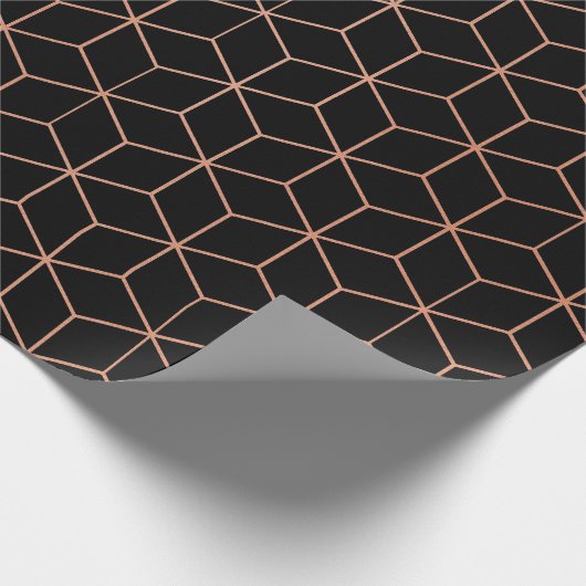 Roze Rose Gold Blush Black Geometry Square 3D Cadeaupapier (Hoek)