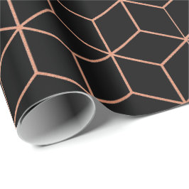 Roze Rose Gold Blush Black Geometry Square 3D Cadeaupapier