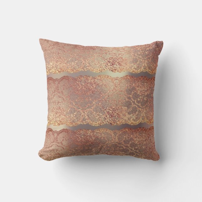 Roze Rose Gold Blush Floral Lace Parly Pillow Kussen (Voorkant)