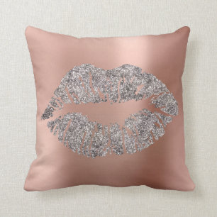 Roze Rose Gold Blush Glitter Kiss Grey Metallic Kussen