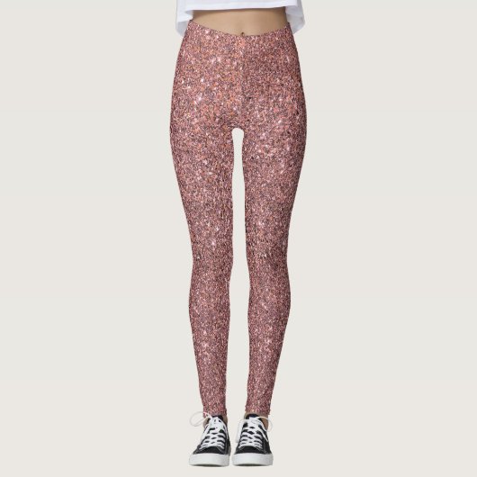 Roze Rose Gold Blush Glitter Sparkle Leggings (Voorkant)