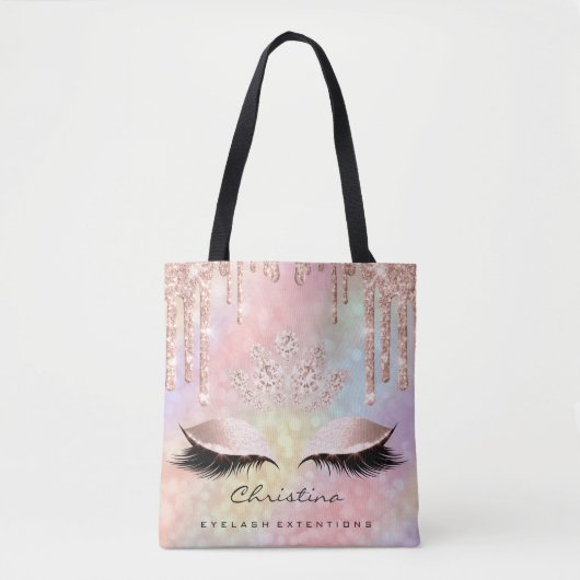 Roze Rose Gold Blush Holograh Diamond Makeup Tote Bag (Voorkant)