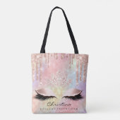 Roze Rose Gold Blush Holograh Diamond Makeup Tote Bag (Achterkant)