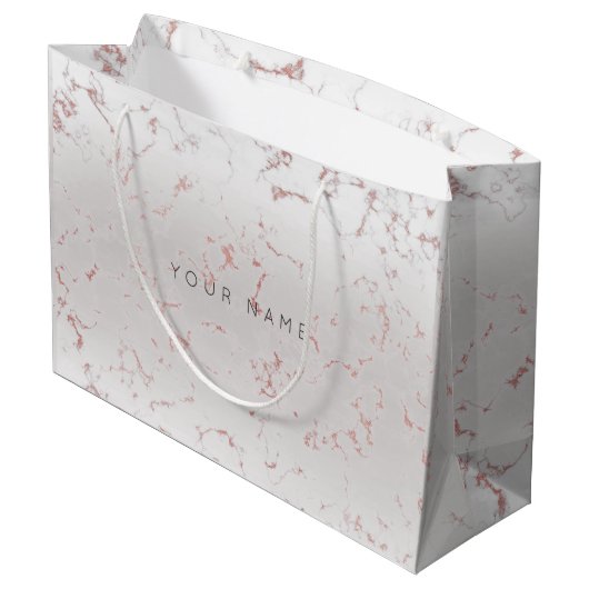 Roze Rose Gold Blush Marble Metallic Graft Grey Groot Cadeauzakje (Achterkant Gekanteld)