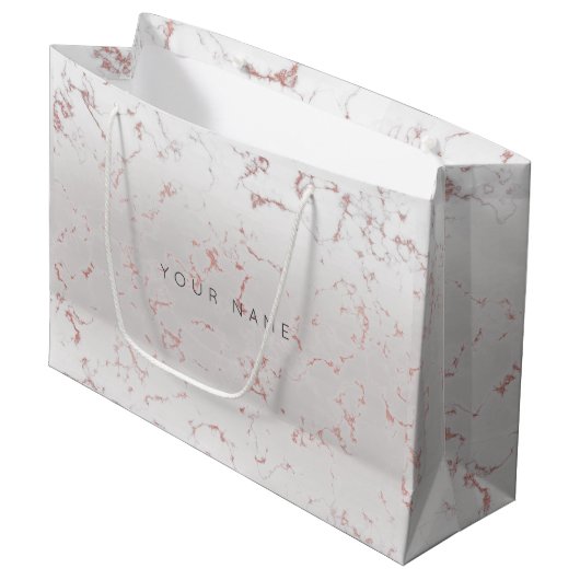 Roze Rose Gold Blush Marble Metallic Graft Grey Groot Cadeauzakje (Voorkant Gekanteld)