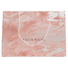 Roze Rose Gold Blush Marble Metallic Silver Large Cadeautasje