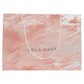 Roze Rose Gold Blush Marble Metallic Silver Large Cadeautasje (Achterkant)