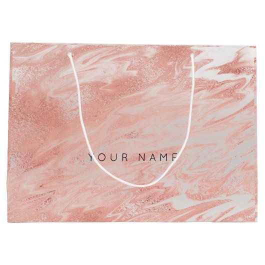 Roze Rose Gold Blush Marble Metallic Silver Large Cadeautasje (Achterkant)