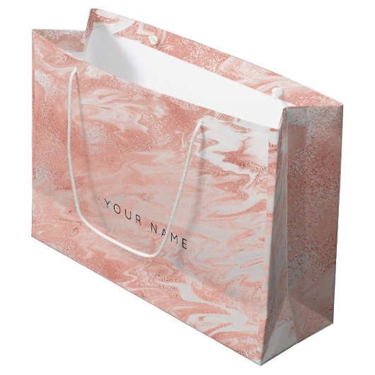 Roze Rose Gold Blush Marble Metallic Silver Large Cadeautasje (Voorkant Gekanteld)