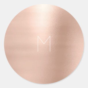 Roze Rose Gold Blush Metal Monogram White Ronde Sticker