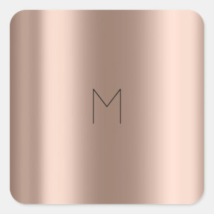 Roze Rose Gold Blush Metal Name Minimale Monogram Vierkante Sticker