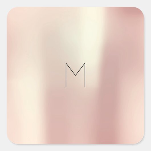 Roze Rose Gold Blush Metal Powder Minimale Monogra Vierkante Sticker (Voorkant)