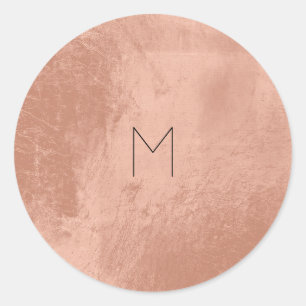 Roze Rose Gold Blush Metallic Copper Monogram Ronde Sticker
