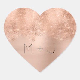 Roze Rose Gold Blush Weddenschap Monogram Hart Hart Sticker