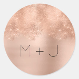 Roze Rose Gold Blush Wedding Minimale Monogram Ronde Sticker