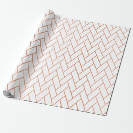 Roze Rose Gold Blush White Bricks Zig Zag Cadeaupapier (Uitgerold)