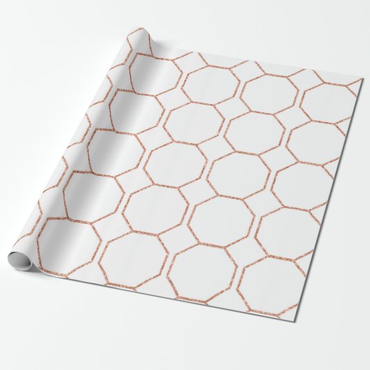 Roze Rose Gold Blush White Geometry Hexagon Cadeaupapier (Uitgerold)