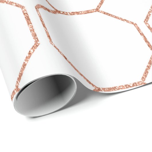 Roze Rose Gold Blush White Geometry Hexagon Cadeaupapier (Rol Hoek)