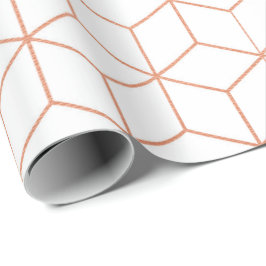 Roze Rose Gold Blush White Geometry Square 3D Cadeaupapier