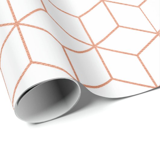 Roze Rose Gold Blush White Geometry Square 3D Cadeaupapier (Rol Hoek)
