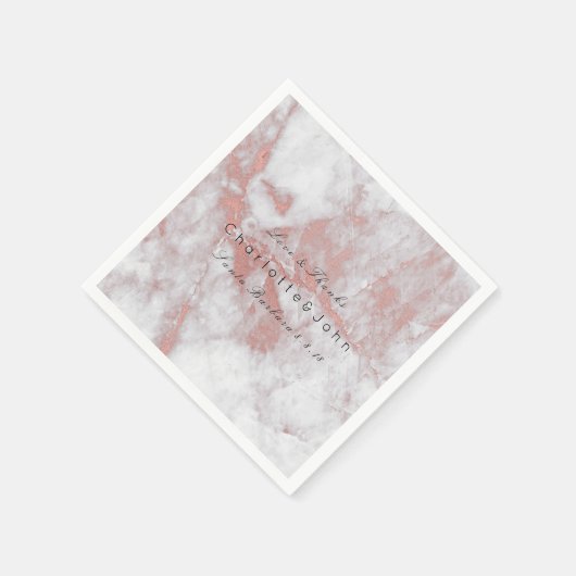 Roze Rose Gold Blush White Grey Marmer Party Servetten (Hoek)