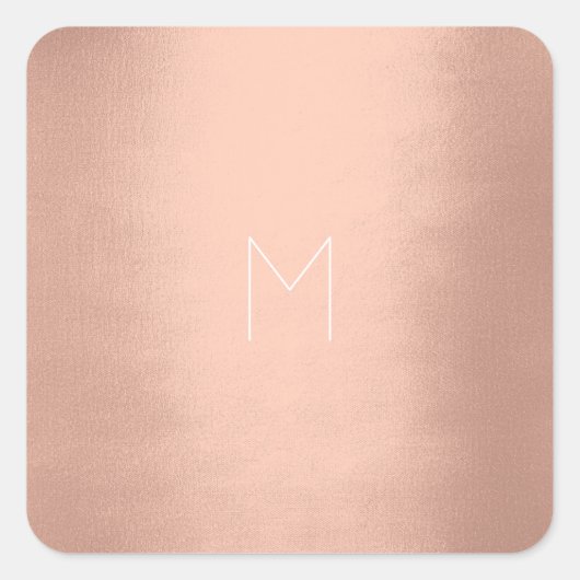 Roze Rose Gold Blush White Powder Minimale monogra Vierkante Sticker (Voorkant)