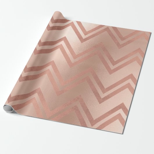 Roze Rose Gold Blush Zig Zag Chevron Stripes Cadeaupapier (Uitgerold)
