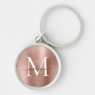Roze Rose Gold Borhed Metal Monogram Girly Script Sleutelhanger