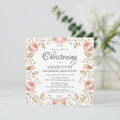 Roze Rose Gold Botanical Christening Kaart (Staand voorkant)