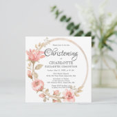 Roze Rose Gold Botanical Square Christening Kaart (Staand voorkant)