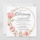 Roze Rose Gold Botanical Square Christening Kaart (Voorkant)