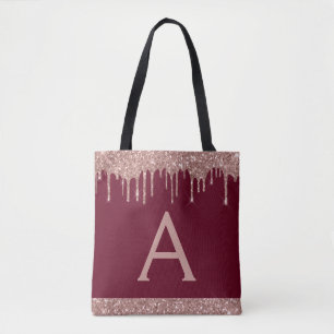 Roze Rose Gold Bourgogne Glitter Elegant Monogram Tote Bag