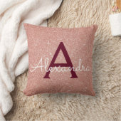 Roze Rose Gold - Bourgogne Glitter Monogram Kussen (Deken)